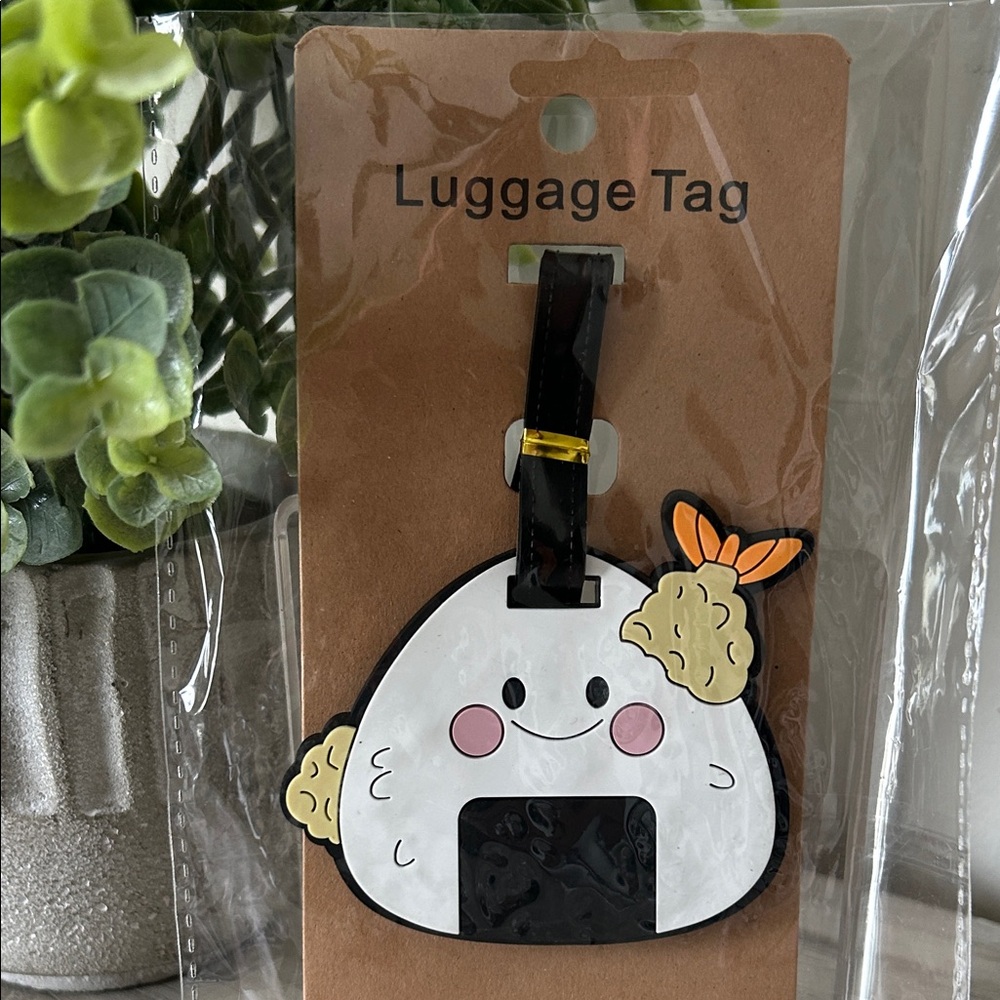 Kids White Onigiri Luggage Tag with Pink Cheeks NWT